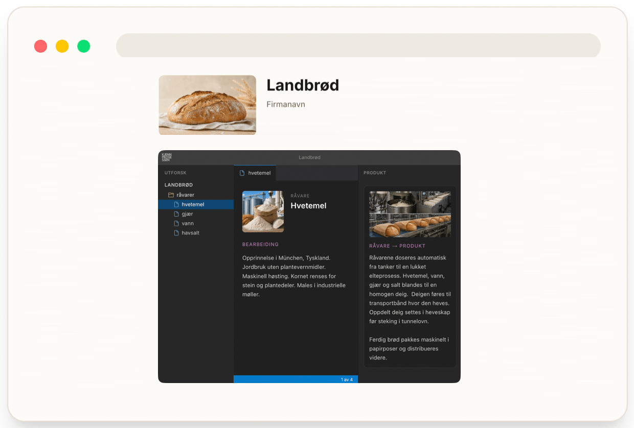 Eksempel på produktside i Kjennprosessen